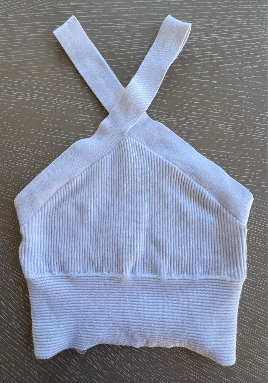 Abercrombie & Fitch White Ribbed Cross Neck Halter Crop Top S